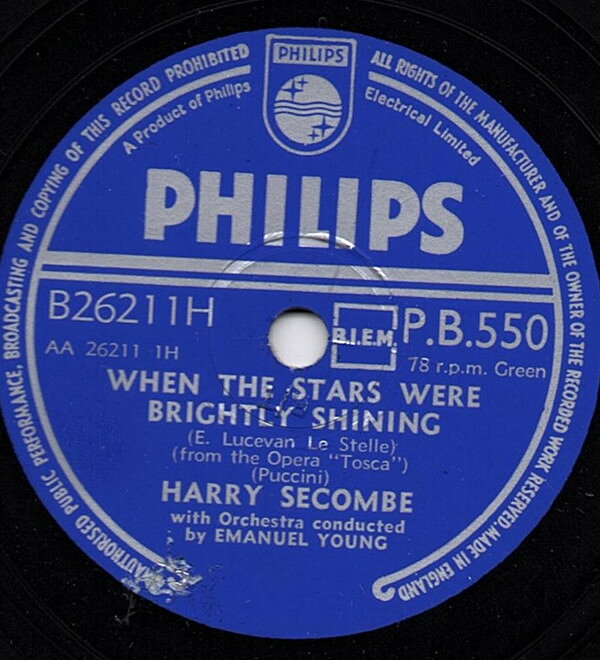 【中古】78RPM/SP ハリー・セコム トスカ - 星は光りぬ / トゥーランドット - 誰も寝ては PB550 PHILIPS /00500