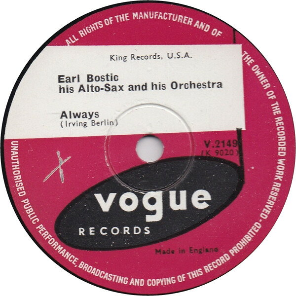 【中古】78RPM/SP Earl Bostic &amp; His Orchestra Always / Lover Come Back To Me V2149 VOGUE RECORDS /00500