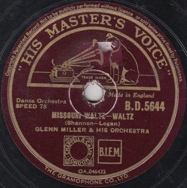 【中古】78RPM/SP Glenn Miller &amp; His Orchestra Missouri Waltz / Beautiful Ohio BD5644 HIS MASTERS VOICE /00500