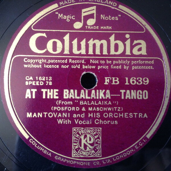 【中古】78RPM/SP Mantovani &amp; His Orchestra At The Balalaika / Harbour Lights FB1639 COLUMBIA /00500