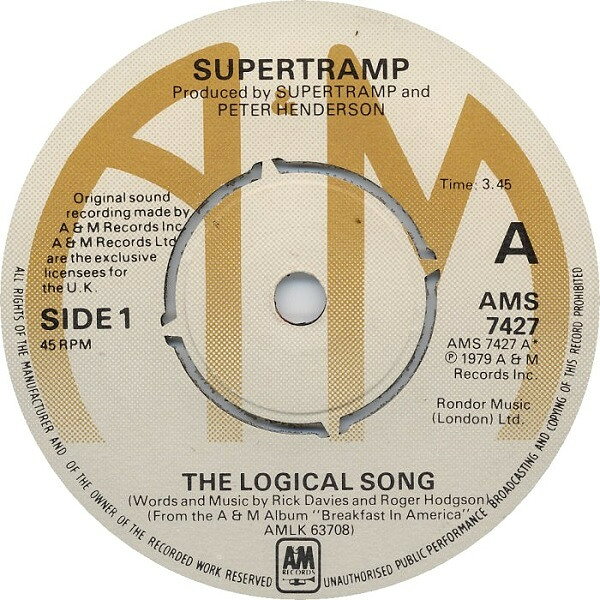 【中古】7インチ Supertramp The Logical Song AMS7427 A&amp;M Records