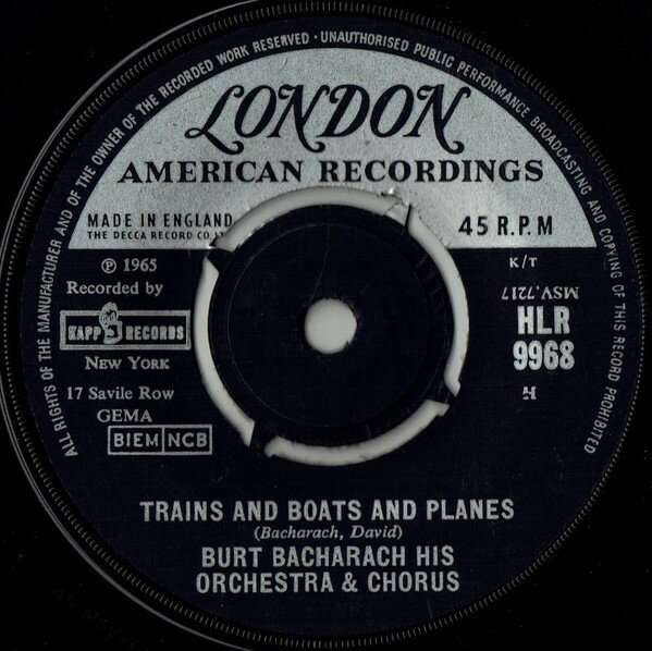 ・アーティスト Burt Bacharach , Burt Bacharach & His Orchestra & The Burt Bacharach Singers ・タイトル Trains And Boats And Planes ・レーベル・型番 London Records HLR9968 ・フォーマット 7インチレコード ・コンディション(盤) 良い (VG+) ・コンディション(ジャケット) プレインカバー（元ジャケット／カバー無し） ・コンディション(帯) オビなし ・特記事項 サンプル画像です。実際の商品の画像ではありません 商品写真はバーコード/カタログ番号に対応したサンプル画像ですので、お送りする商品の画像ではありません。帯やライナーなどの付属品は、特記事項に記載されている場合のみ含まれます。プロモやカラーレコードなどの仕様についても、該当する場合のみ特記事項に記載しています。 【ご購入前に必ずご確認ください】 ・本店サイト(www.recordcity.jp)とは価格、送料が違います ・本店サイト、その他支店のオーダーとは同梱発送できません ・注文確定後に別の注文を頂いた場合、注文同士の同梱は致しかねます。 ・別倉庫から発送しているため、店頭受け渡しは対応しておりません ・一部商品は他の通販サイトでも販売しているため、ご注文のタイミングによっては商品のご用意ができない場合がございます。 ・土日祝日はお休みです 金曜・祝前日9時以降のご連絡またはご入金は、返答または発送が週明け・祝日明けに順次対応となります。 ・ご購入後のキャンセル不可 ご購入後のキャンセルはいかなる理由においてもお受けできません。ご了承の上、ご購入くださいませ。 ・日本郵便(ゆうパック/ゆうメール)によるお届けになります。 ・中古品であることをご理解ください 当ストアでは中古商品を主に販売しております。中古品であることをご理解の上ご購入ください。また、一部商品はRecordCityオンラインストアで試聴可能です。 ・返品について お客様のご都合による返品は一切承っておりません。 表記の内容と実際の商品に相違がある場合、また針飛び等で返品・返金をご希望される場合は、商品の到着後1週間以内にご連絡ください。商品の返送をこちらで確認後、キャンセル・返金を行います。 コンディションVG以下の商品は返品できません。プレイに影響のない表面のこすれ傷、プレス起因のノイズ盤は返品の対象外です。 【コンディション表記】 ・ほぼ新品(M-)(Like New) 完全な新品。未使用。当店ではほぼ使用しません ・非常に良い(EX)(Excellent) 中古盤として美品な状態。わずかな経年を感じるものの傷みを感じさせない、当店基準で最高の状態 ・良い(VG+)(Very Good Plus) 丁寧に扱われた中古品で、軽い使用感がみられる。 ・可(VG)(Acceptable) 使い込まれた中古品で、「良い」よりもさらに使用感がみられる。 ・悪い(VG-)(Bad) 状態が悪いアイテム。使用の保障はなく、再生不可、針飛び、目立つノイズがあるかもしれない。状態によるクレーム不可。返品不可。 ・非常に悪い(G)(Very Bad) 「悪い」よりさらに状態が悪いアイテム。使用の保障はなく、再生不可、針飛び、目立つノイズがあるかもしれない。状態によるクレーム不可。返品不可。 ・ジャンク(Fair)(Junk/Fair) 割れている、反っている、水ダメージがある、カビ、ジャケットが分離している、ひどい書き込み、ひどい擦れなど最低の状態。使用の保障はなく、再生不可、針飛び、目立つノイズがあるかもしれない。状態によるクレーム不可。返品不可。 ・ジャンク(Poor)(Junk/Poor) 割れている、反っている、水ダメージがある、カビ、ジャケットが分離している、ひどい書き込み、ひどい擦れなど最低の状態。使用の保障はなく、再生不可、針飛び、目立つノイズがあるかもしれない。状態によるクレーム不可。返品不可。