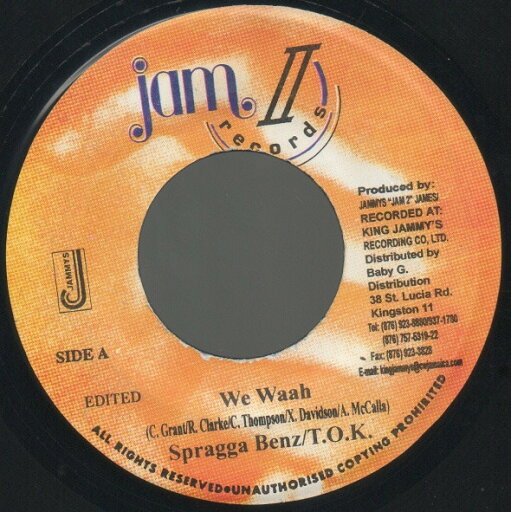 【中古】ジャマイカ7” Spragga Benz / T.O.K. We Waah none Jam II Records /00080 【中古】ジャマイカ7” Spragga Benz / T.O.K. We Waah none Jam II Records /00080