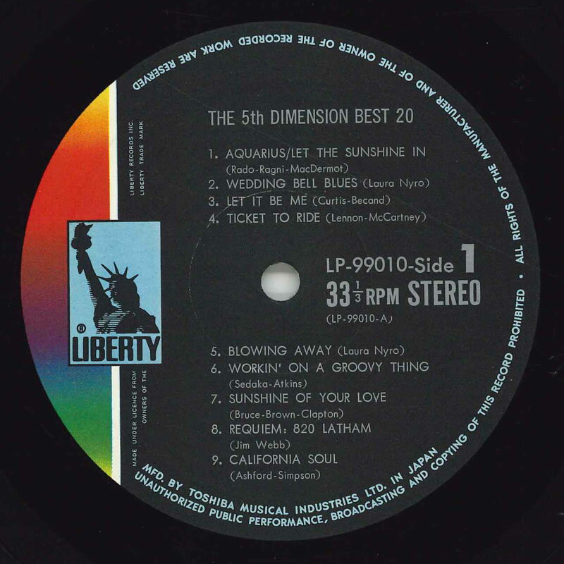 【中古】LP 5th Dimension 5th Dimension Best 20 LP99010 LIBERTY /00400