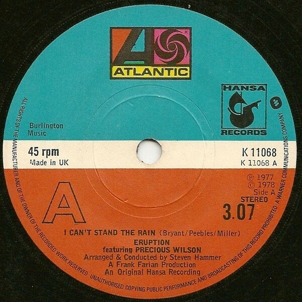 【中古】7”インチレコード Eruption, Precious Wilson I Cant Stand The Rain / Be Yourself K11068 Atlantic /00080