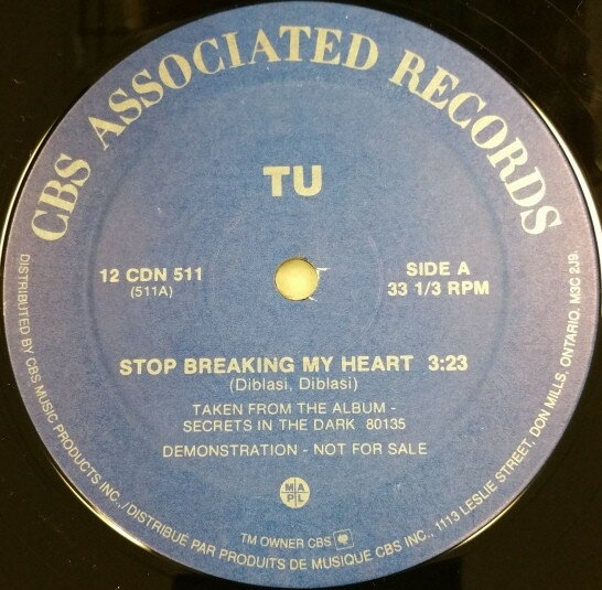 【中古】加12” Tu Stop Breaking My Heart 12CDN511 CBS Associated Recor /00250