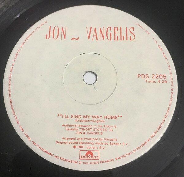 Artist Name: M - 【中古】7” Jon & Vangelis Ill Find My Way Home PDS2205 Polydor /00080
