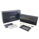 【中古】 PRADA プラダ テスート長配布 2つ折り レザー パスケース付き ブラック ナイロン 異素材 1MH037 T1