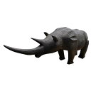 【中古】 【特大】 犀 サイ 民芸 木彫り 置物 約80cm H4