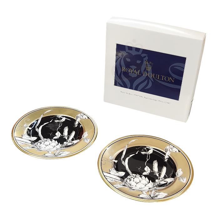 【中古】MINTON ミントン ROSENBORG ローゼンブルグ プレート 2枚セット 16.5cm ペア 陶磁器 ホワイト/ブラック/ゴールド ROSENB...