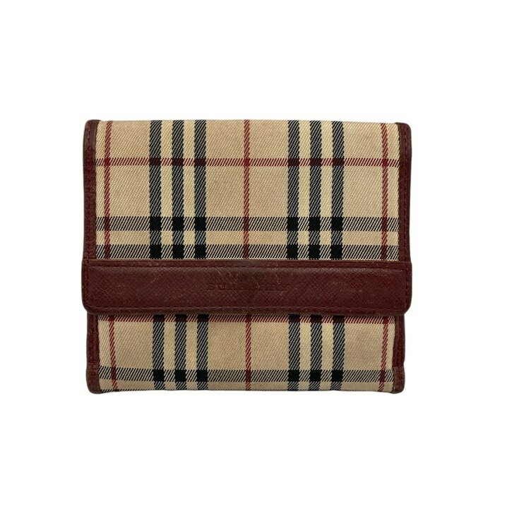 【中古】 BURBERRY バーバリー チェック柄 Wホック 2つ折り財布 D4
