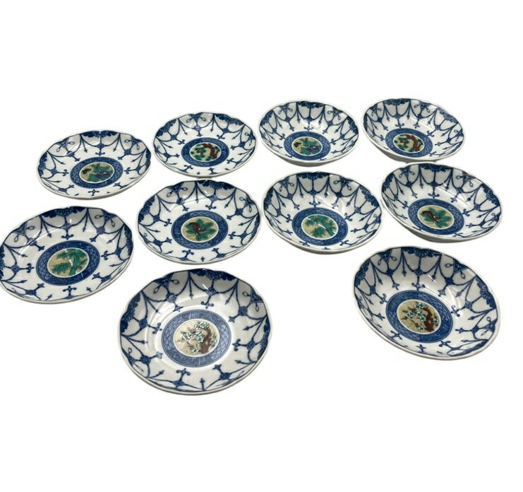 【中古】九谷焼 九谷白雅 吉田屋風 絵変わり 銘々皿 深皿 10枚セット D4