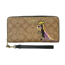 【中古】 COACH コーチ 長財布 ユニセックス PVCシグネチャー バスキア コラボ 恐竜 ブラウン F2181 C5615 T1