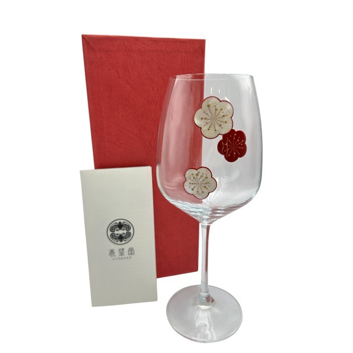 【中古】 【未使用品】 表望堂 杉本 晃則 漆螺鈿硝子紅白梅 ワイングラス W4