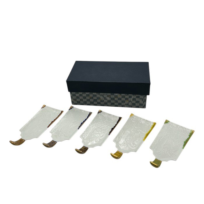 【中古】 秀峰窯 慶鶴 羽子板皿揃 5客 W4