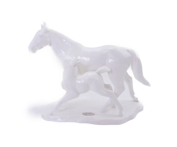 【中古】 ノリタケ フィギュリン 馬の親子 置物