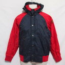 【中古】 【送料無料】 古着 メンズS DESCENTE/デサント ウインドブレーカージャケット パーカー フード収納 薄地 ネイビー/レッド DRA-1180