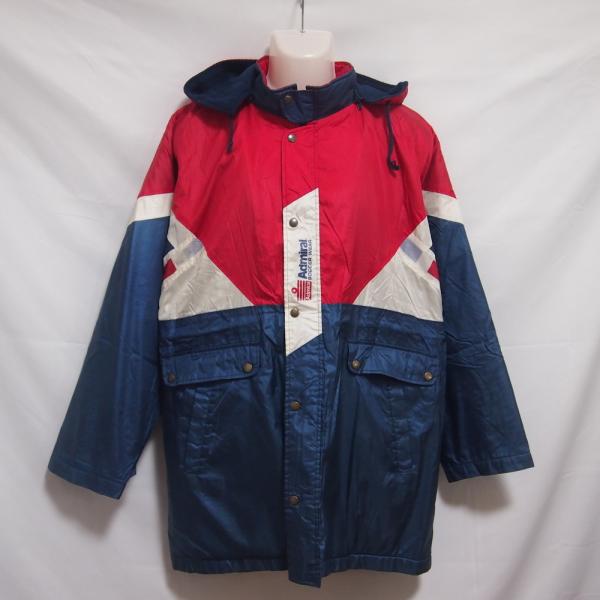 【中古】 【送料無料】 古着 メンズフリー ADMIRAL/アドミラル 裏フリース ハーフコート フード ベンチコート 防寒 カジュアル ブルー×ホワイト×レッ...