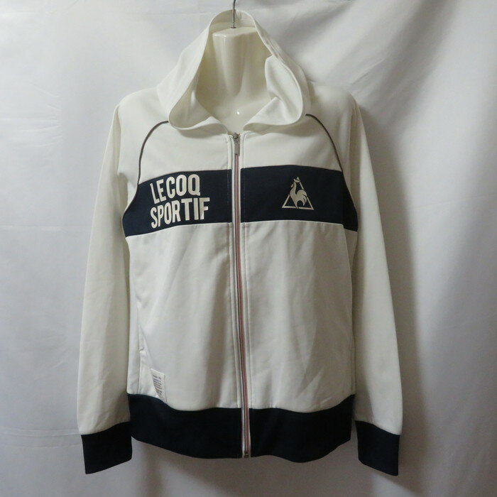 【中古】 【送料無料】 古着 レディースL le coq sportif/ルコックスポルティフ トラックジャケット ジャージ ジップ フード ホワイト/ネイビー QL-555153