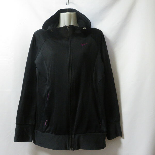 【中古】 【送料無料】 古着 レディースM NIKE/ナイキ 裏起毛 スウェットパーカー ジップ フード スポーツ カジュアル ブラック 408240-010