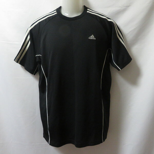 【中古】 【送料無料】 古着 メンズM adidas/アディダス ポリエステルTシャツ 半袖 スポーツ ジム ジョギング トレーニング ランニング ブラック/ホワイト E07448