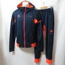 【中古】 【送料無料】 古着 メンズM adidas/アディダス ジャージ 上下セット パーカー ジャケット ロングパンツ サッカー ネイビー/オレンジ A97...