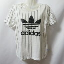 【中古】 【送料無料】 古着 レディースS adidas/アディダス Tシャツ 半袖 スポーツMIX カジュアル ホワイト/ブラック/ボーダー AJ8347