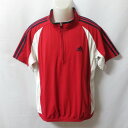 【中古】 【送料無料】 古着 メンズL adidas/アディダス ゴルフウェア ハーフジップ シャツ 半袖 レッド/ホワイト/ネイビー ICO21