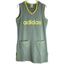 【中古】 【送料無料】 古着 レディースL adidas/アディダス ワンピース フード スポーツ カジュアル ポケット フード裏のみメッシュ グレー/イエロー...