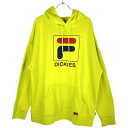【中古】 【送料無料】 古着 メンズL FILA/フィラ Dickies コラボ スウェットパーカー フード プルオーバー スポーツ カジュアル イエロー/ブラ...