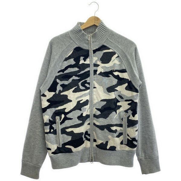 【中古】 【送料無料】 古着 メンズ48 adabat/アダバット ニット ジャケット ゴルフウェア 長袖 ジップ グレー/ホワイト/ブラック AD082-15102AG