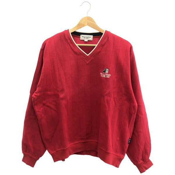 【中古】 【送料無料】 古着 メンズL BLACK＆WHITE SPORTSWERA/ブラック＆ホワイトスポーツウェア セーター ゴルフウェア 長袖 レッド/ホワイト 6349EF