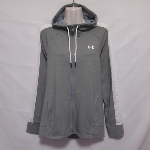 【中古】 【送料無料】 古着 レディースL アンダーアーマー スウェットパーカー UAフェザーウェイトフリースフルジップ トレーニング グレー 1316679-...