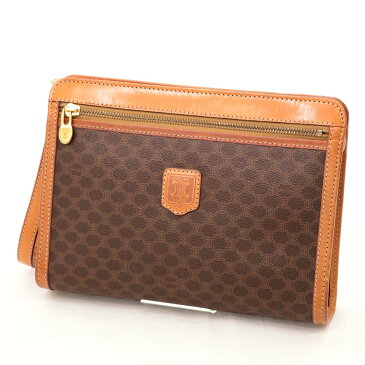 【中古】☆CELINE セリーヌ マカダム柄 セカンドバッグ☆　　brown /茶/ブラウン/クラッチ/ロゴ/レザー/ストラップ付/13847-SF0818