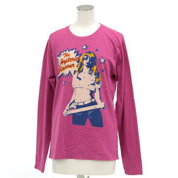 【中古】★ヒステリックグラマー ガールプリント 長袖 カットソー Mサイズ★　　pink /ピンク/コットン100％/ロンT/HYSTERIC GLAMOUR/32597-SO0619