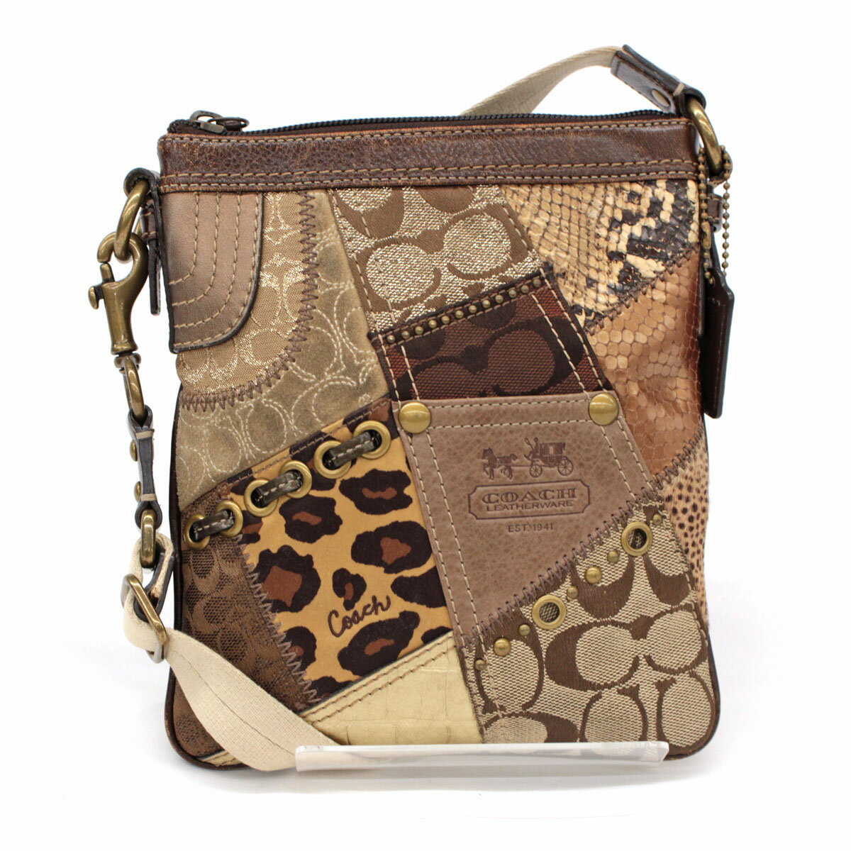 【中古】◆COACH コーチ パッチワークデザイン ロングショルダーバッグ◆ ブラウン系マルチカラー/肩掛け/斜め掛け/NO.G0849-42070/レディース/鞄