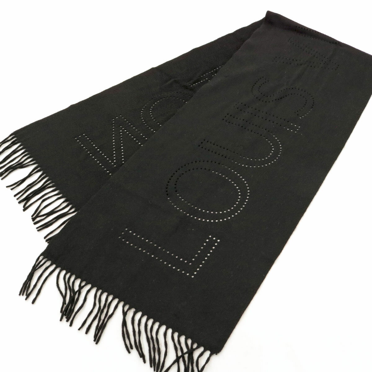 良好◆LOUIS VUITTON ルイヴィトン パンチングロゴ カシミヤ100％ ストール◆ black/ブラック/ショール/マフラー/レディース/メンズ/小物【中古】
