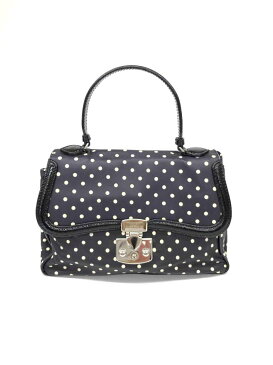 ◆MOSCHINO モスキーノ ドット柄 レザー ハンドバッグ◆ ブラック×ホワイト/トップハンドル/レディース/鞄【中古】