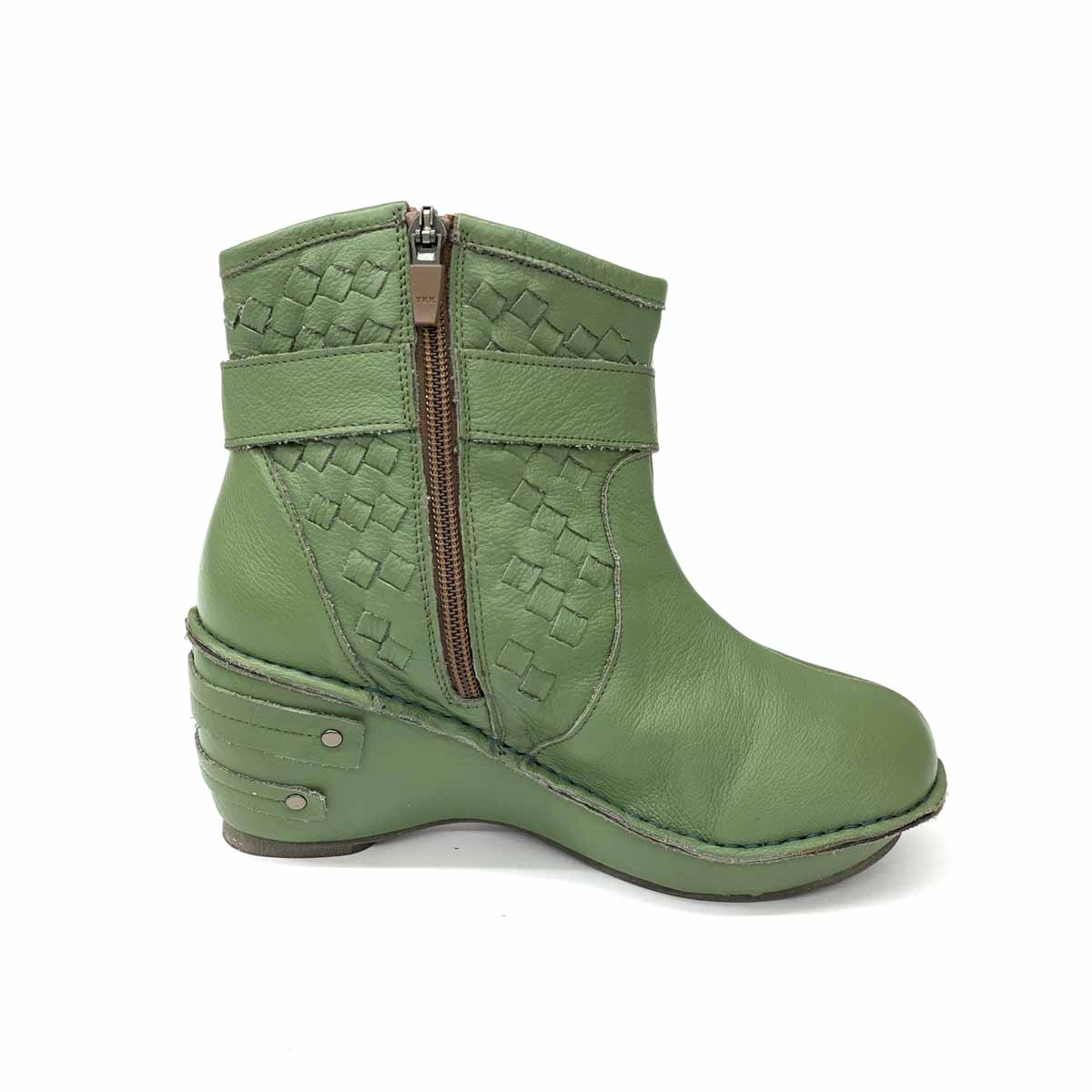 Hina Day Green ヒナデイグリーン ブーツ 良好 M グリーン レザー レディース ウェッジソール 靴 シューズ ブーティー boots 【中古】