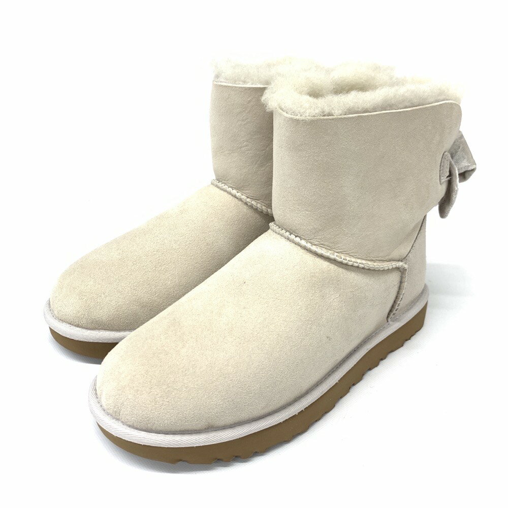 UGG アグ ムートンブーツ 美品 25.0 1092972 ベージュ リボン レディース 靴 シューズ ブーティー boots 【中古】