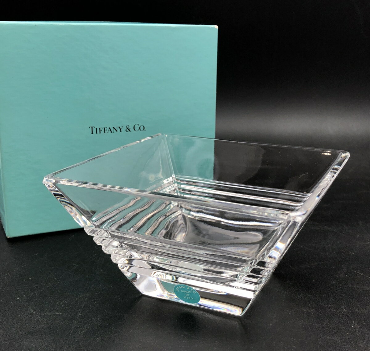 TIFFANY&Co. ティファニー ガラスボウル 箱付き 美品 クリア ガラス スクエア ガラス食器 【中古】 【202403SSG50】 【202404】