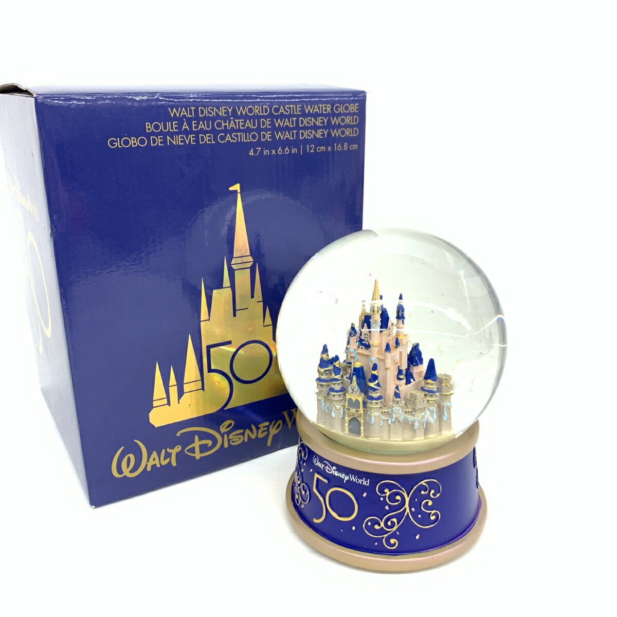 50%OFF!!★楽天スーパーセール対象商品★ Disney ディズニー 50周年 スノーグローブ　スノードーム オルゴール ネイビー ガラス シンデレラ城 ユニセックス インテリア 【中古】 【202403SSG50】