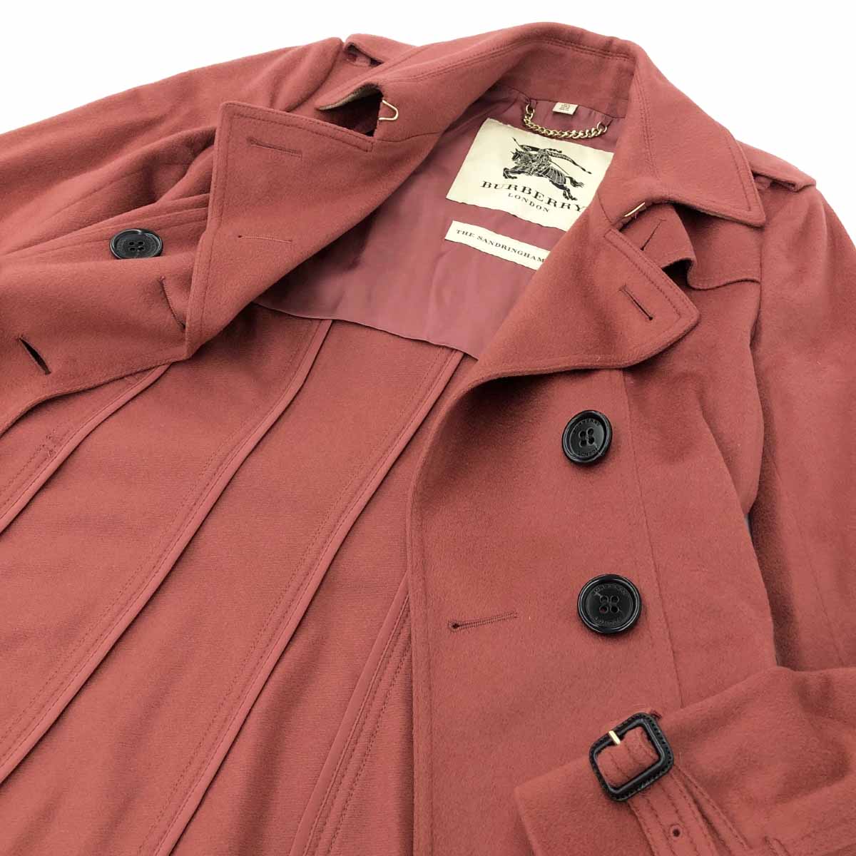 BURBERRY LONDON バーバリーロンドン ロングコート サイズI38 ピンク カシミヤ100％ レディース アウター サンドリンガム 【中古】
