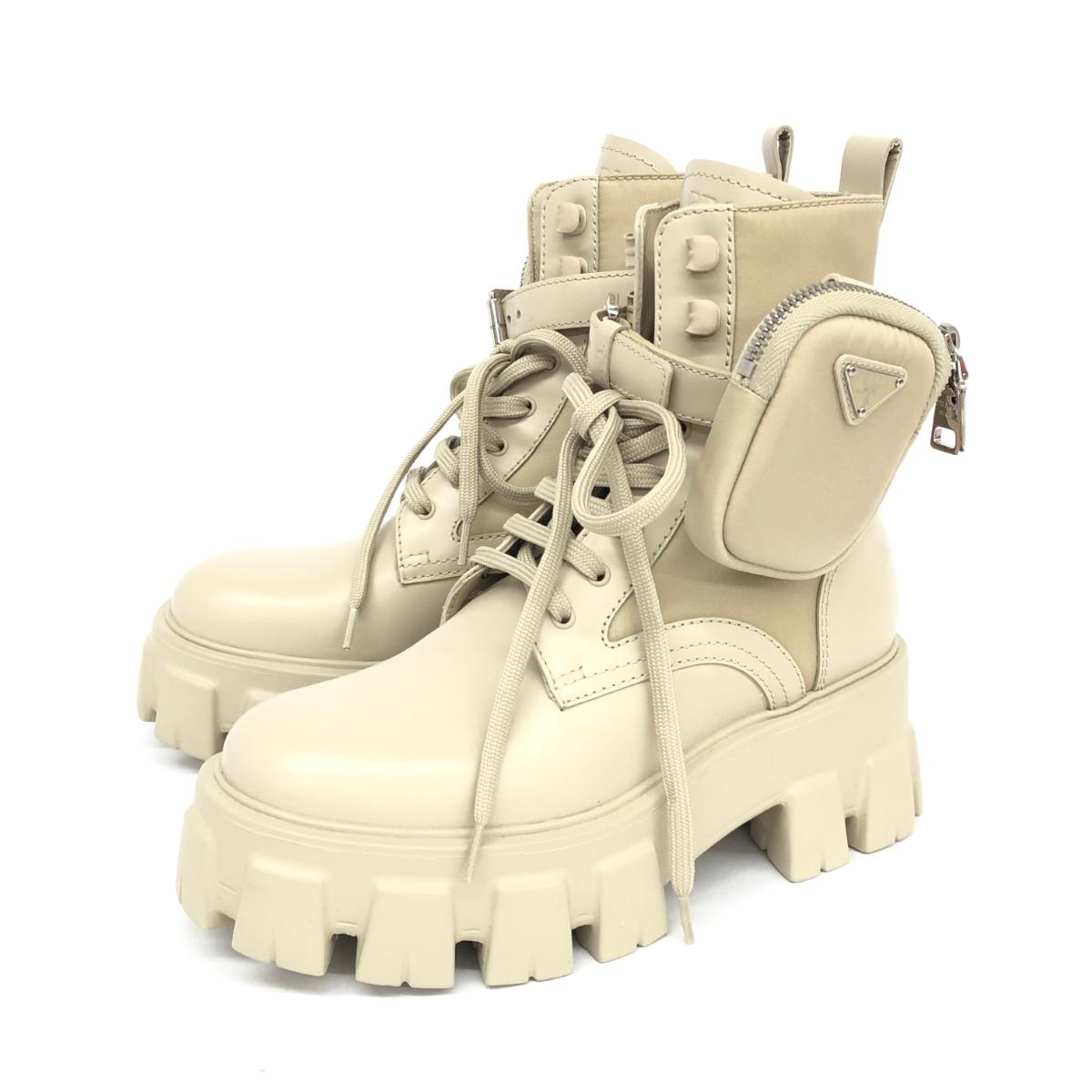 PRADA プラダ ブーツ 未使用品 36 ベージュ モノリス レディース 靴 シューズ boots 【中古】