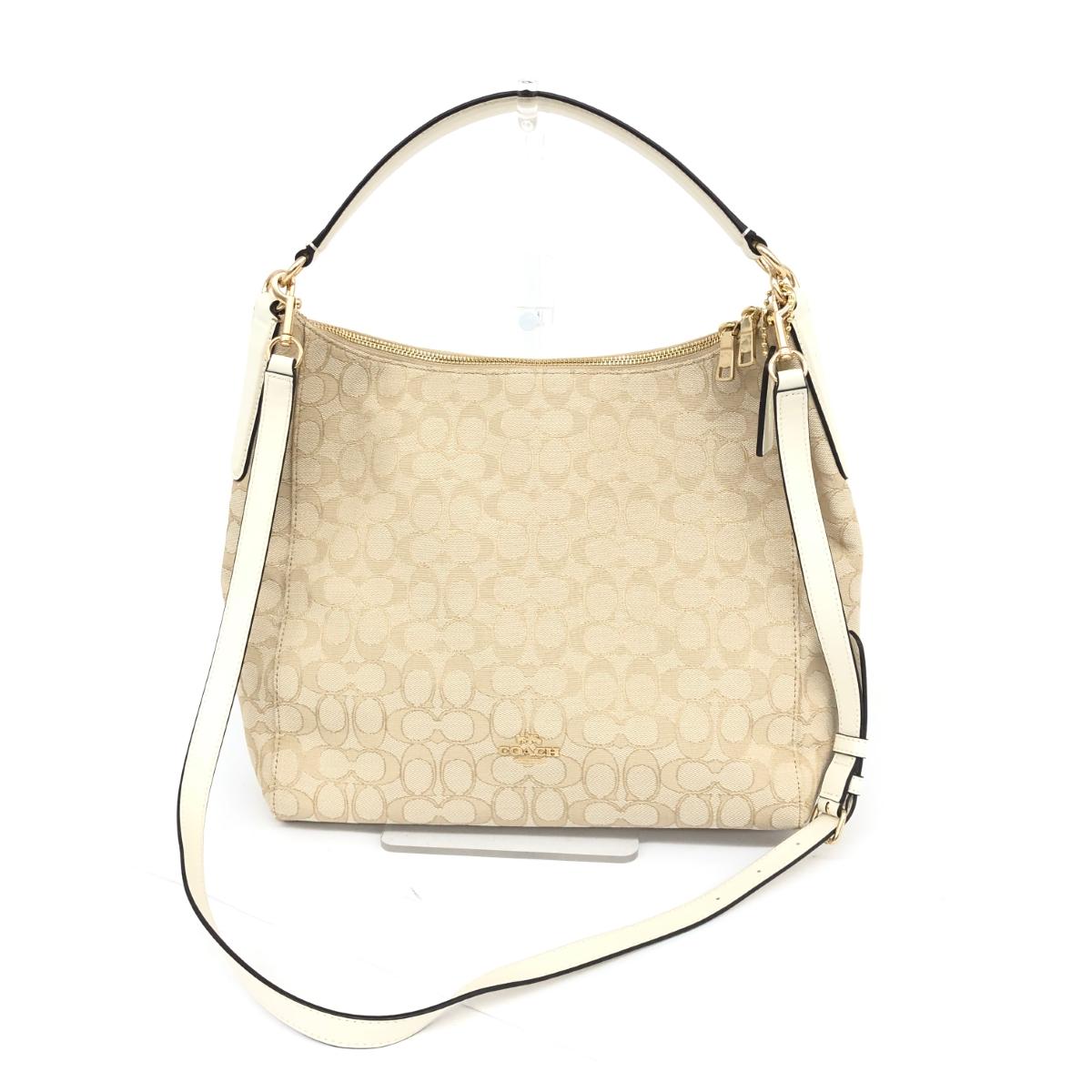 COACH コーチ 2WAYショルダーバッグ 美品 F58327 ベージュ コンバーチブルホーボー ジャガード レディース シグネチャーセレスト 【中古】