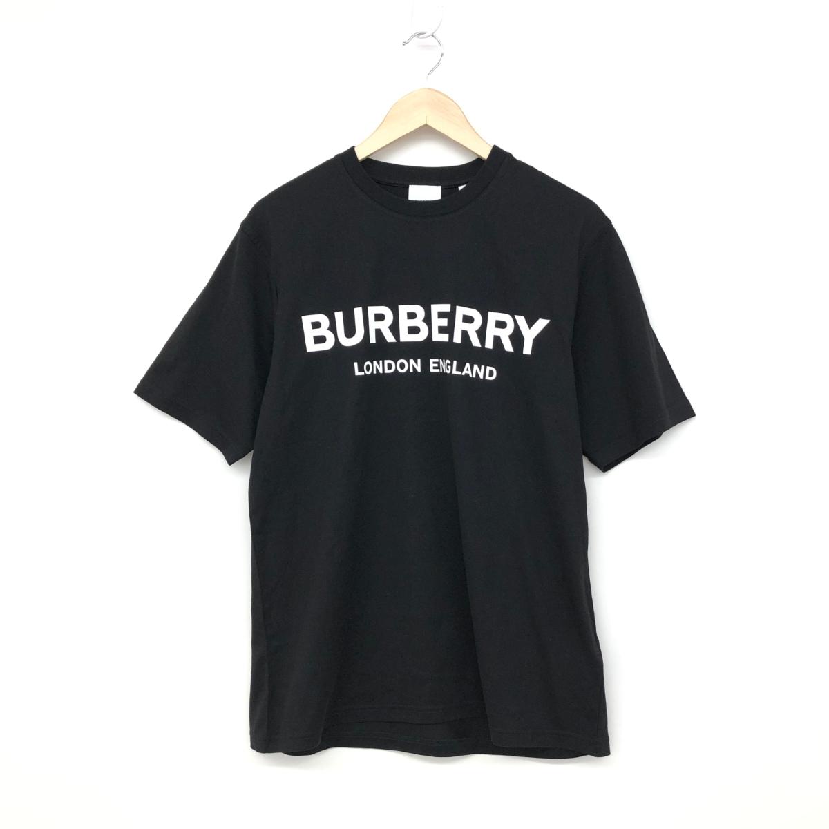 BURBERRY LONDON バーバリーロンドン 半袖カットソー 美品 Sサイズ ブラック コットン100％ レディース ロゴプリント トップス Tシャツ 【中古】