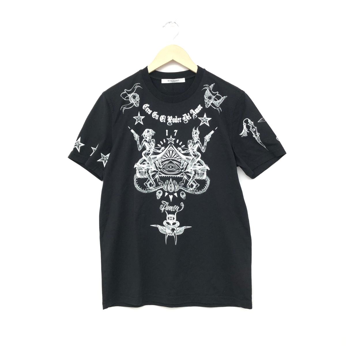 GIVENCHY ジバンシィ 半袖カットソー 良好 Sサイズ ブラック コットン100％ メンズ プリントTシャツ クルーネック トップス 17ss 【中古】