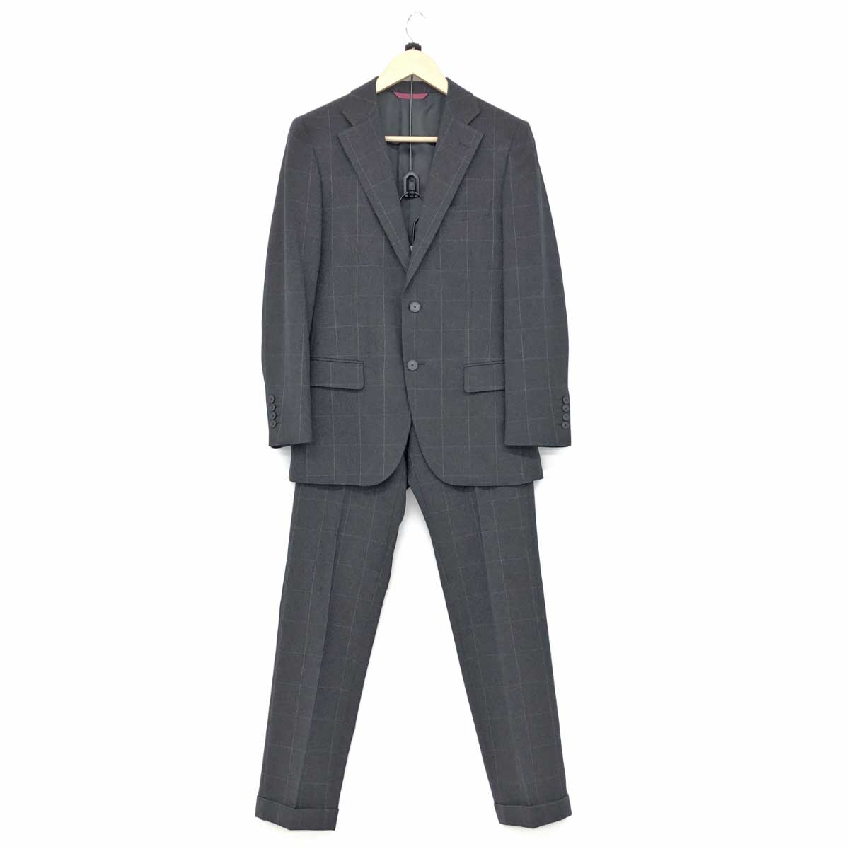 TRANS CONTINENTS トランスコンチネンツ スーツ 良好 90Y4 グレー メンズ 上下セット 紳士服 グラフチェック ビジネス 【中古】