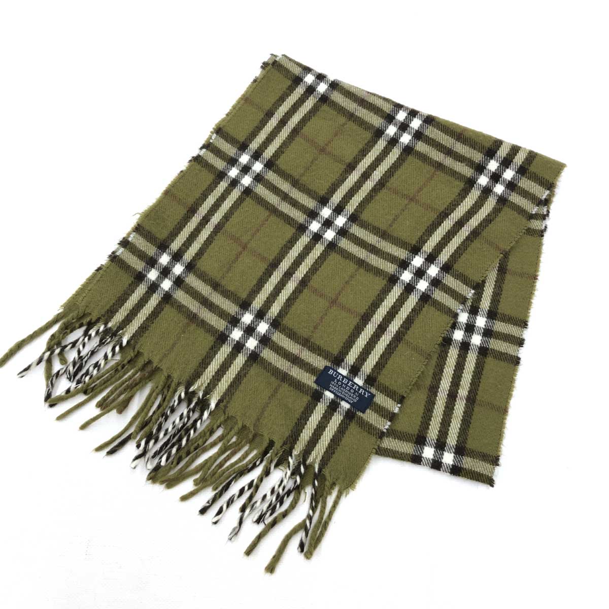 BURBERRY LONDON バーバリーロンドン マフラー カーキ カシミヤ レディース ストール 襟巻 服飾小物 ノバチェック 【中古】