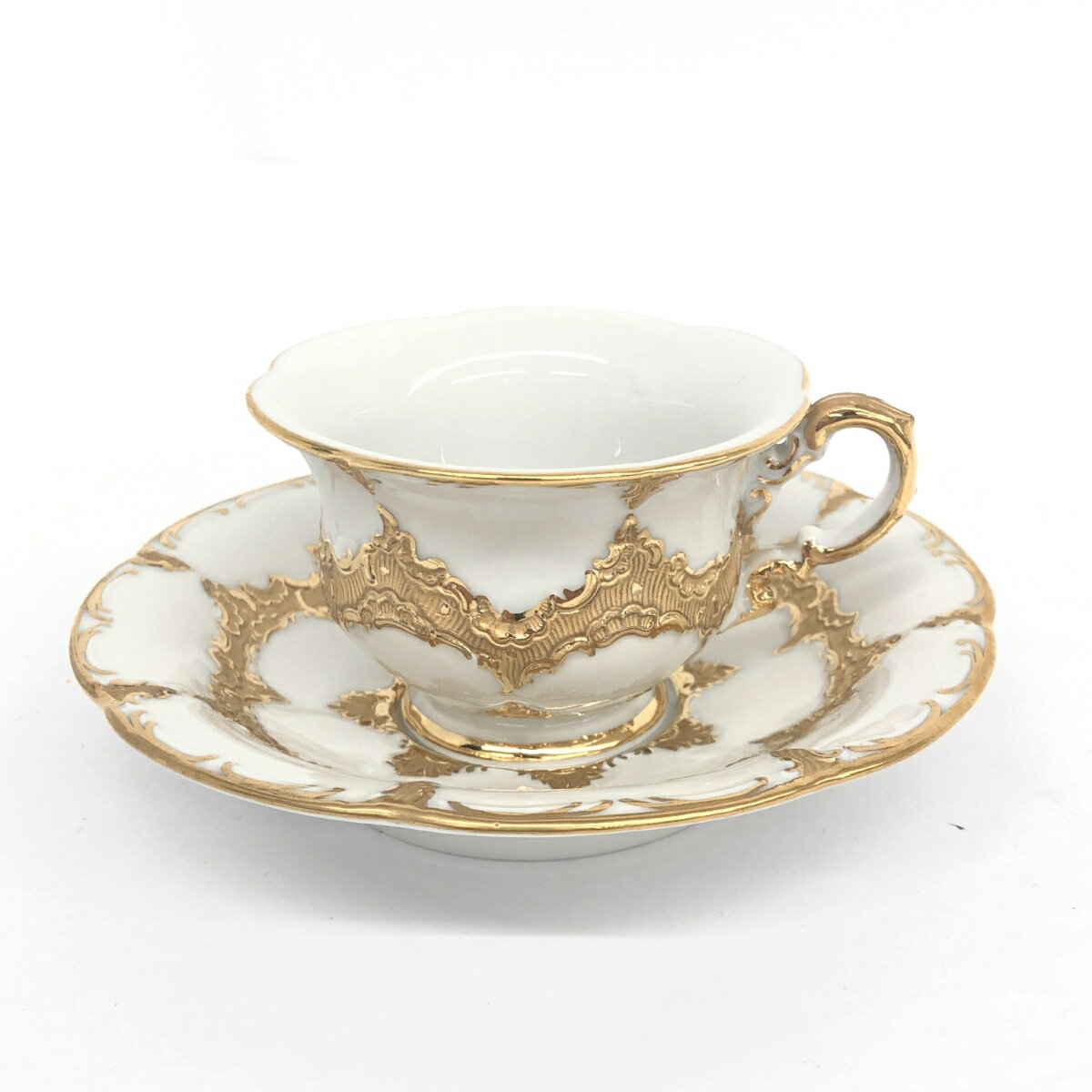 Meissen マイセン デミタスカップ＆ソーサー ホワイト/ゴールドカラー 陶器 グランツゴールド 洋食器 【中古】